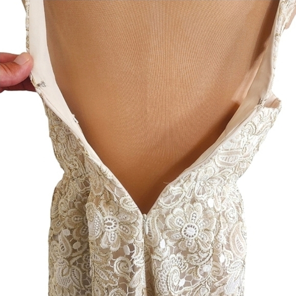 CLUB MONACO "Doina" Cream & Gold  Lace Halter Dress - Size 10 - Picture 11 of 15